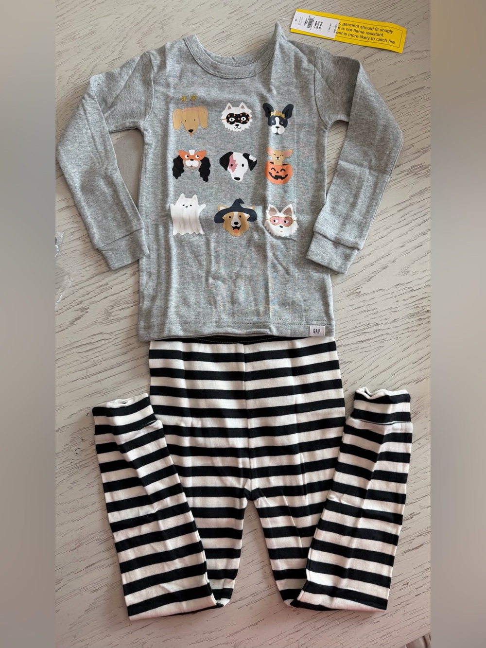 GAP Grey Halloween Dog Ghost Pumpkin Striped Cotton Pajamas Set 18-24 M, 2, 3, 4